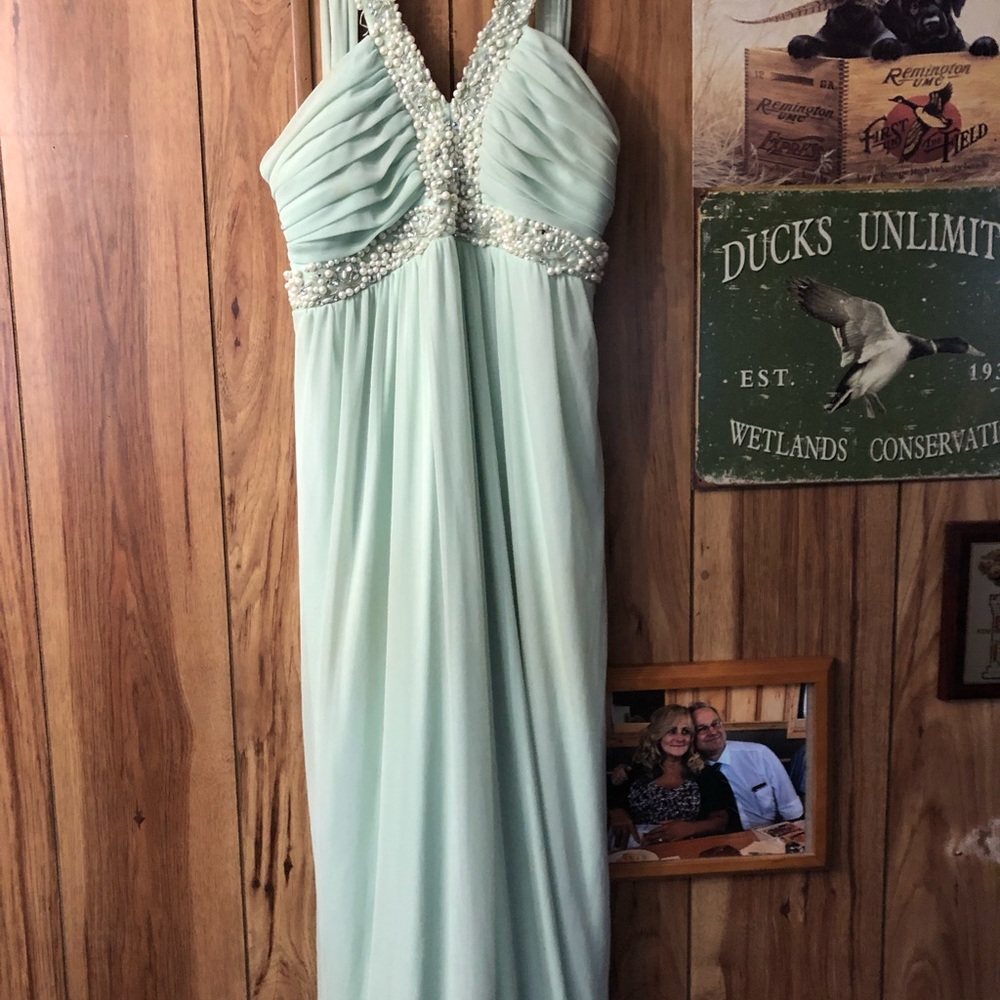 Floor length dress.